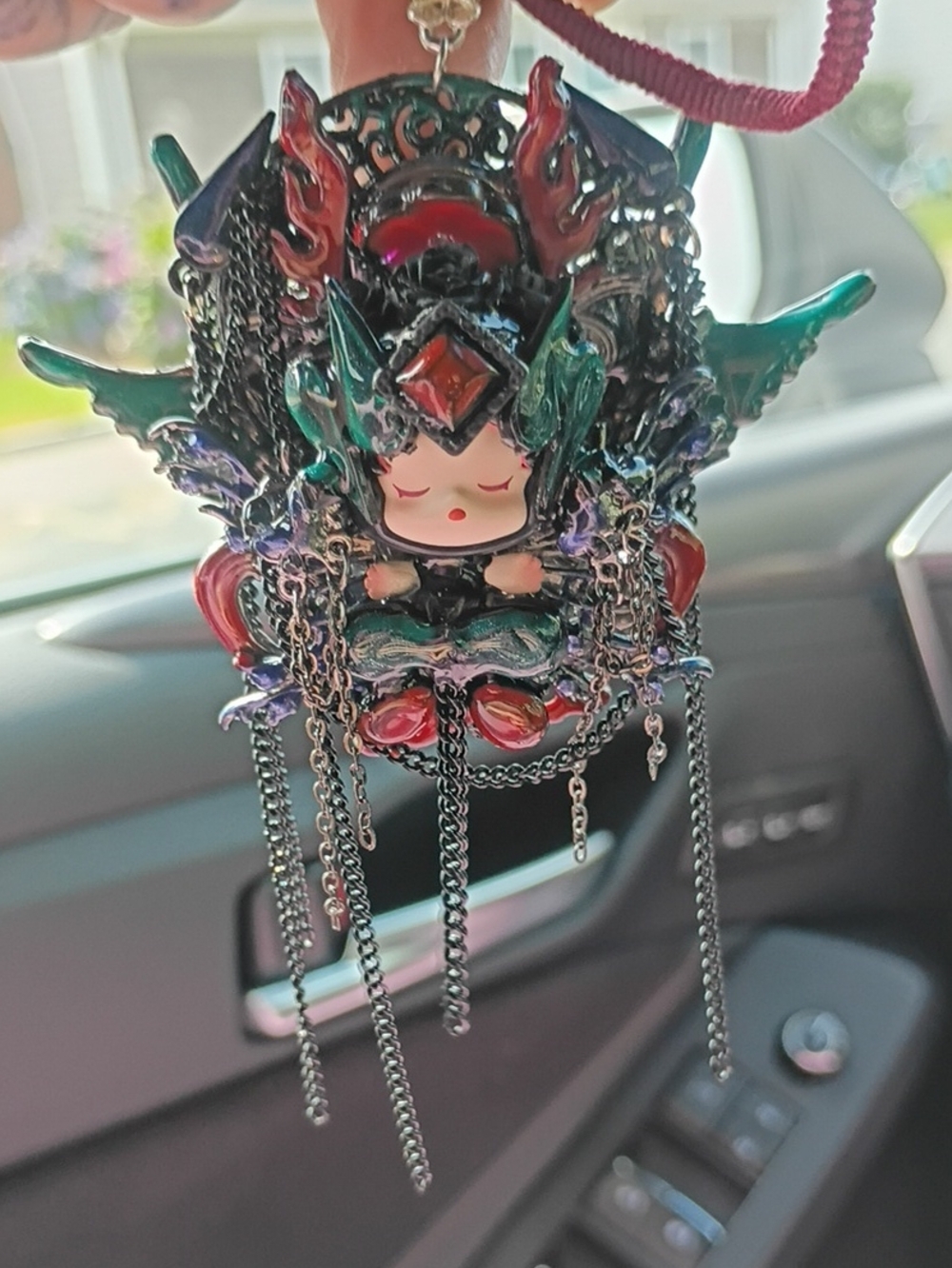 Enamel Fantasy Goddess Pendant Necklace - Teal & Red